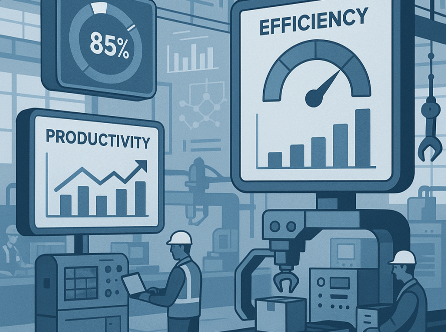 OEE em tempo real em dashboard industrial para acompanhar produtividade, perdas e paradas de maquina