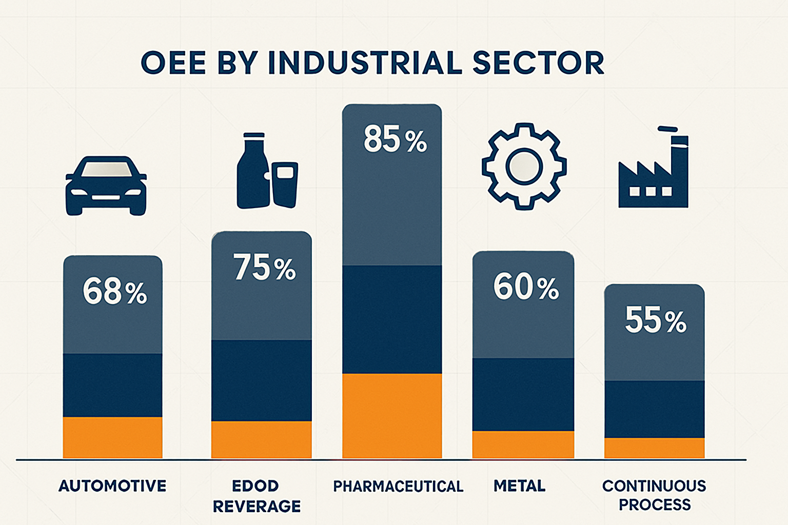 benchmark OEE - infográfico comparando OEE por setor industrial e classe mundial