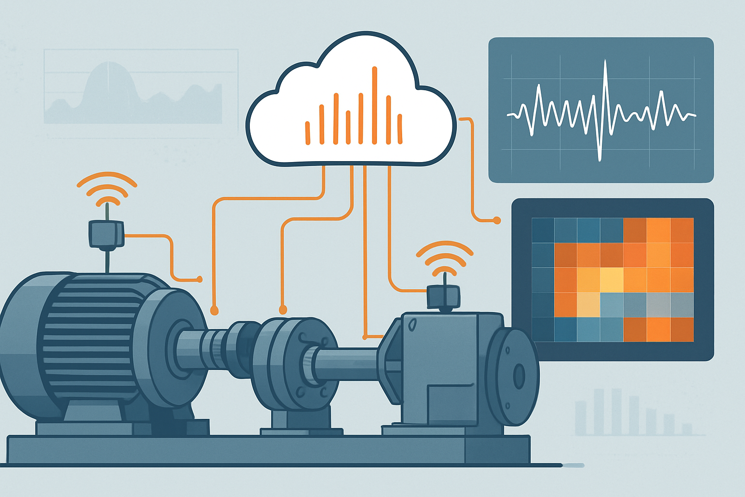Manutenção Preditiva - sensores IoT e fluxo de dados analítico em equipamento industrial