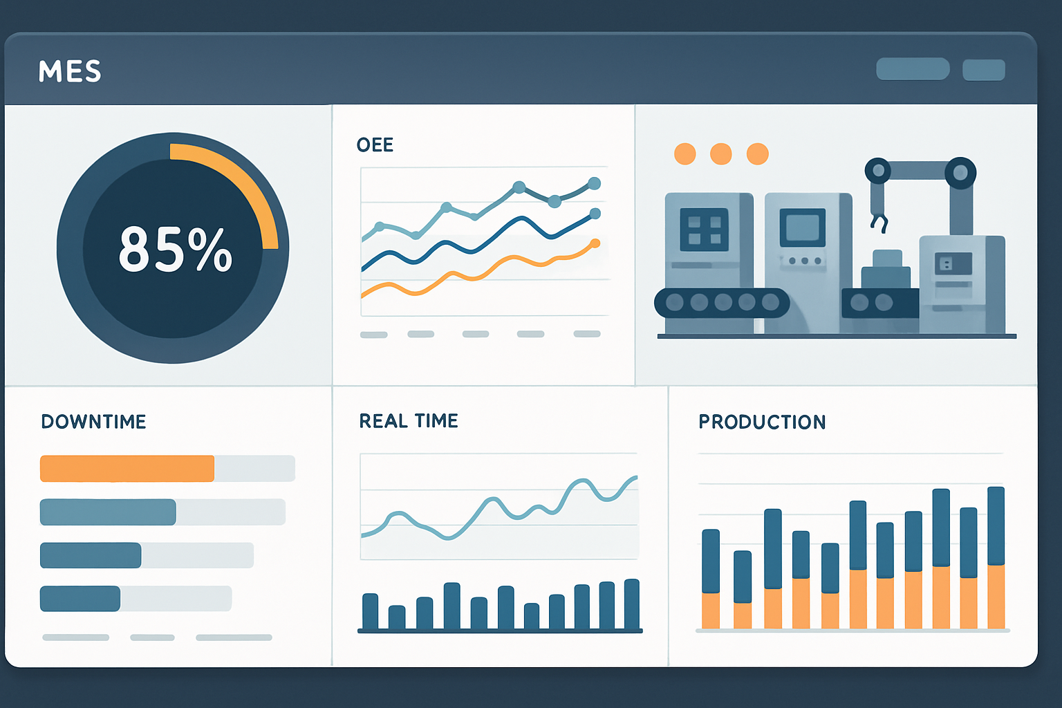 sistema MES cloud - dashboard StrategyOEE ilustrativo