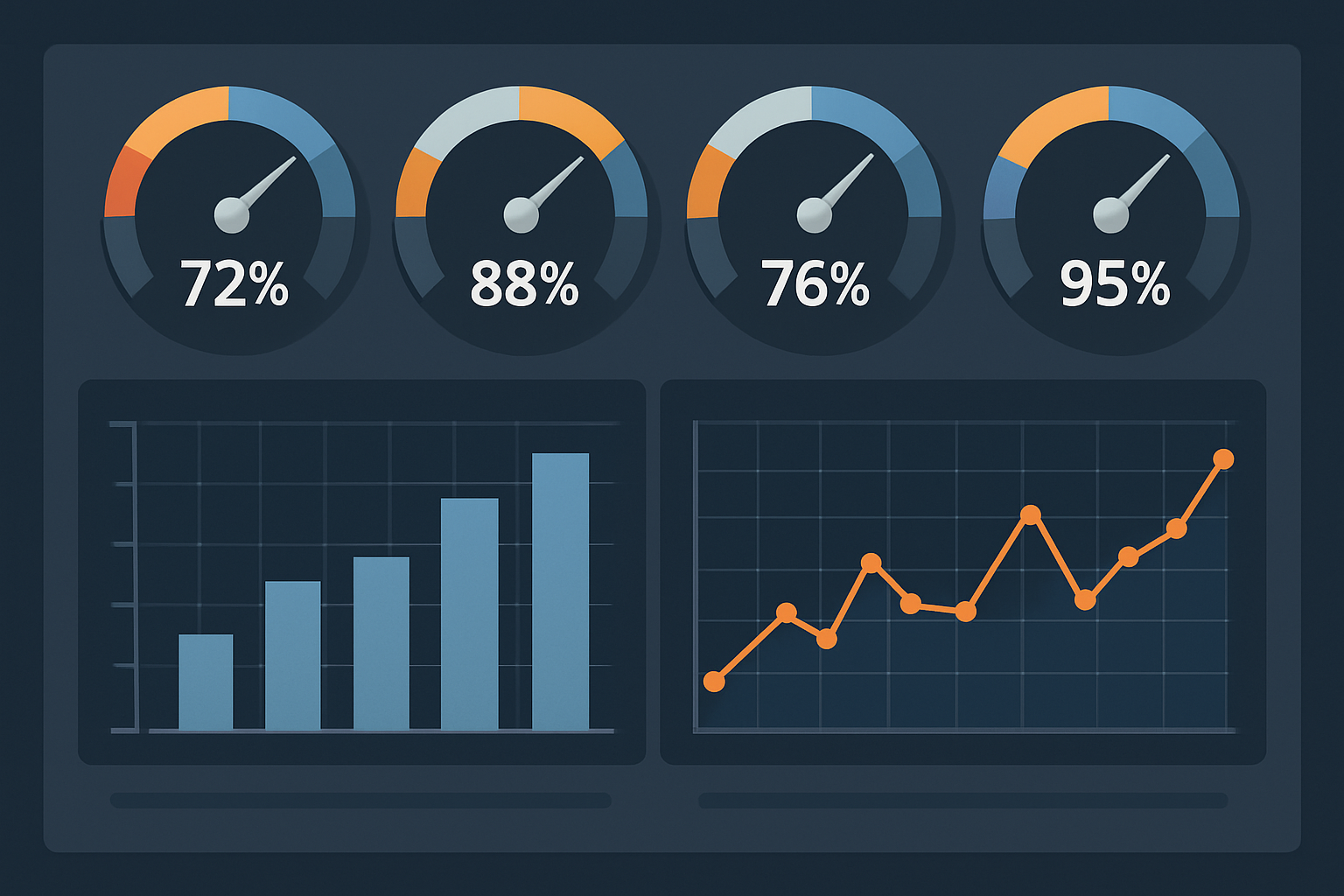 indicadores de produção industrial - painel de KPIs, OEE e disponibilidade em dashboard