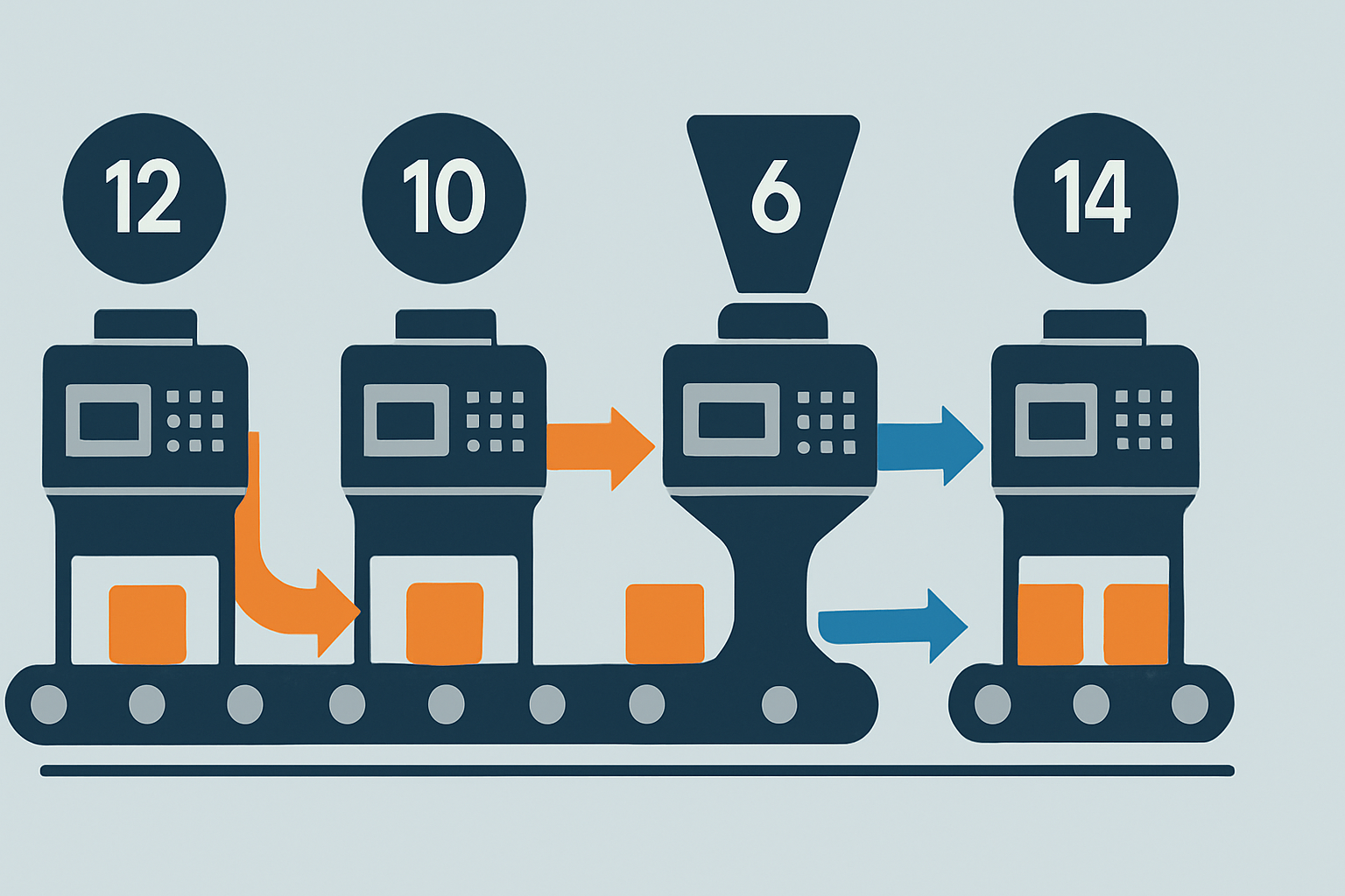 gargalo de produção - infográfico de linha industrial com restrição de capacidade
