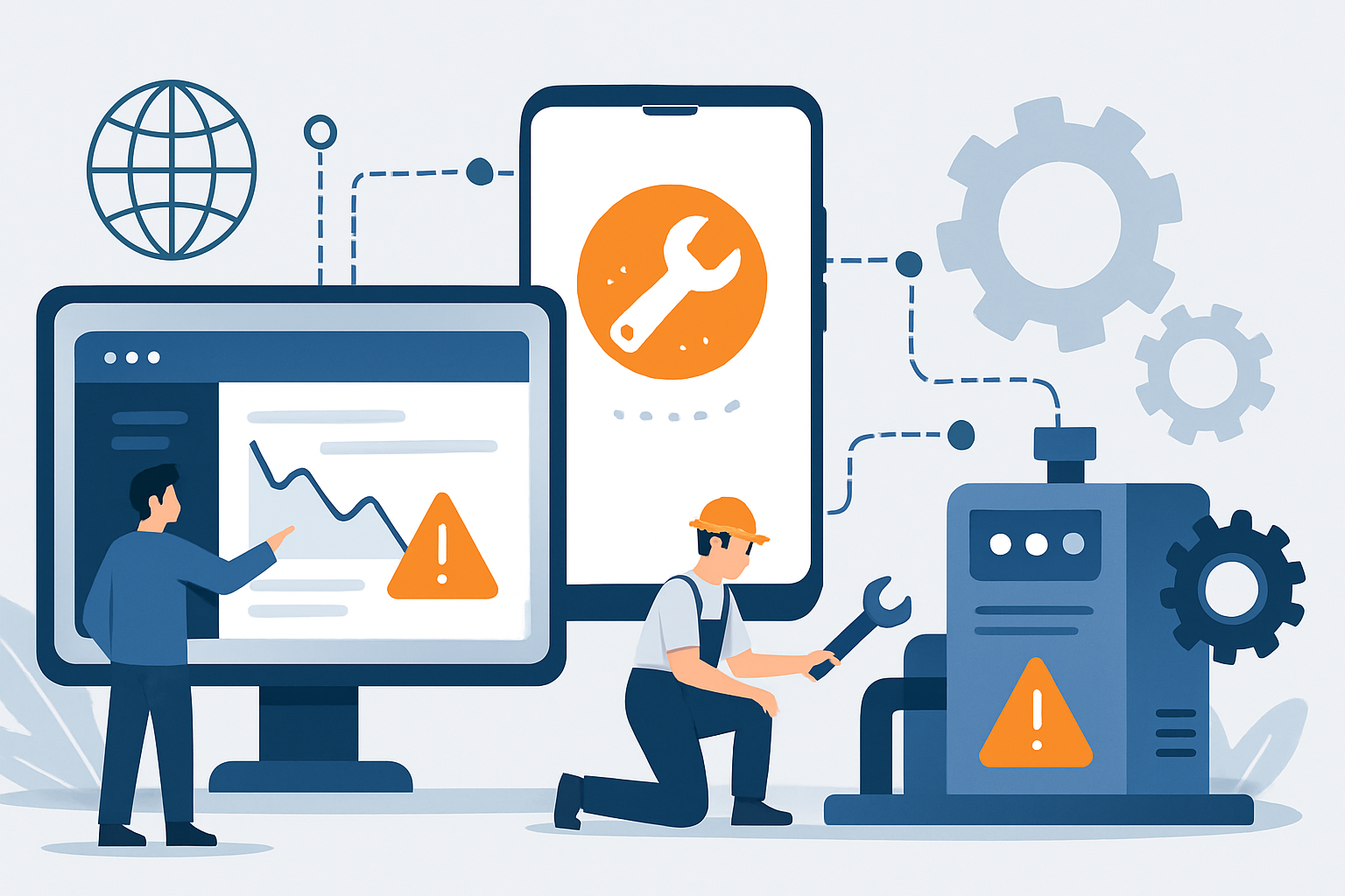 manutenção corretiva - ilustração conceitual de monitoramento industrial em tempo real