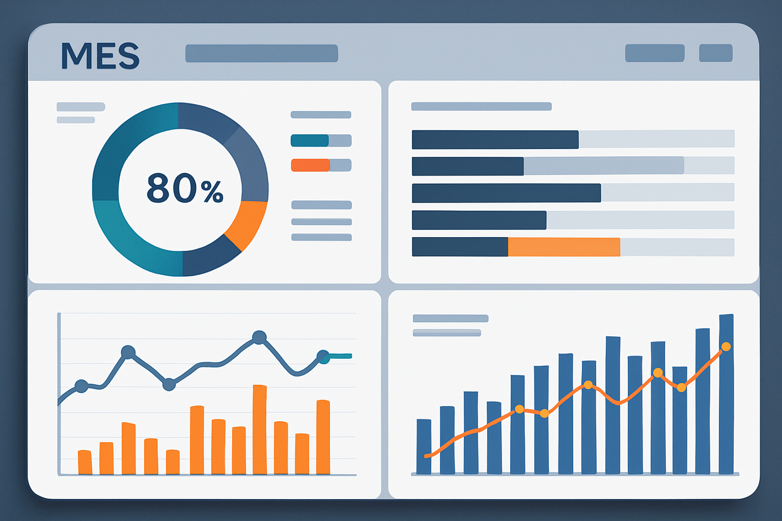 sistema MES de produção - dashboard StrategyOEE ilustrativo