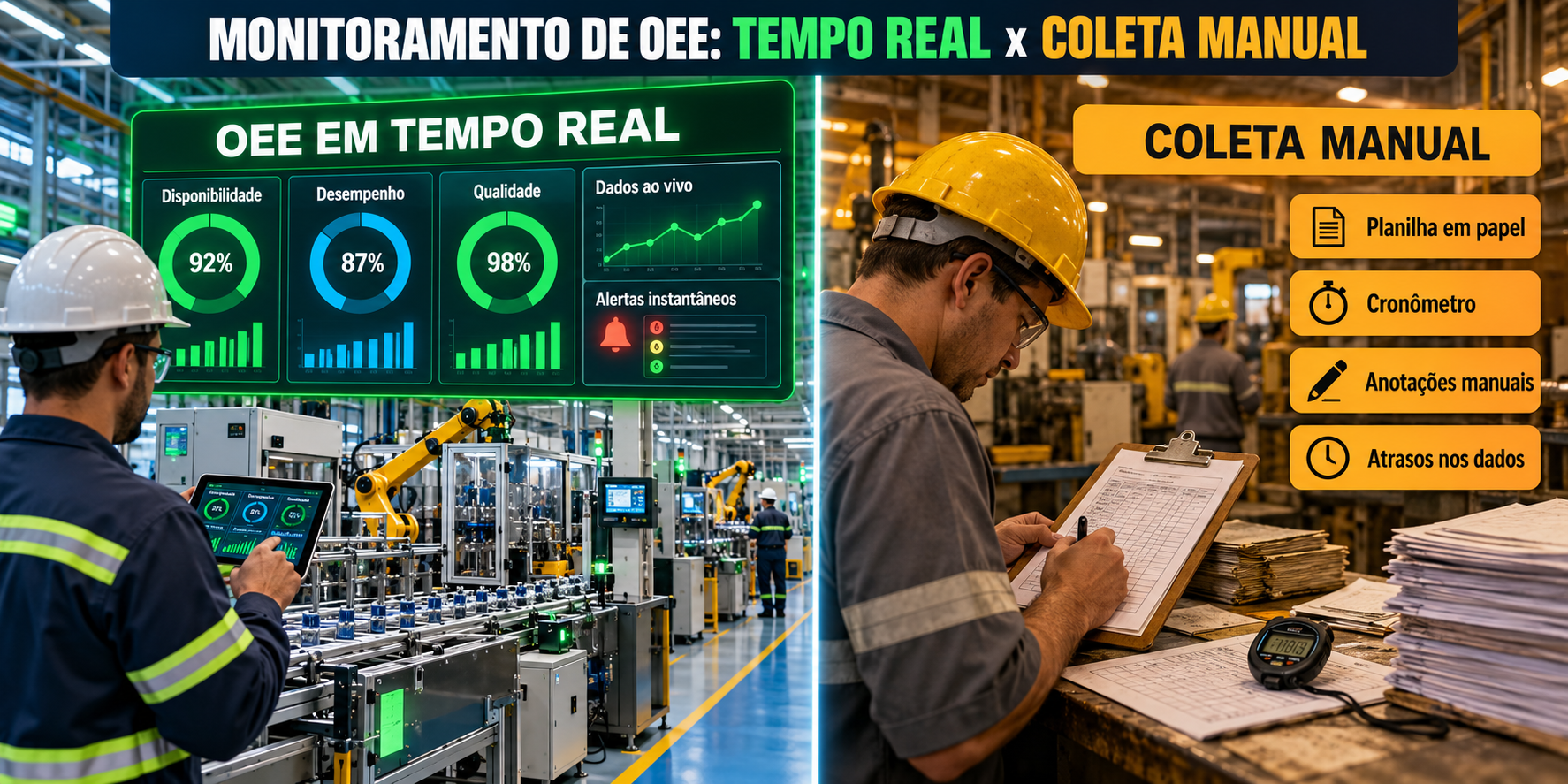 monitoramento de OEE: comparação entre solução em tempo real e abordagem tradicional